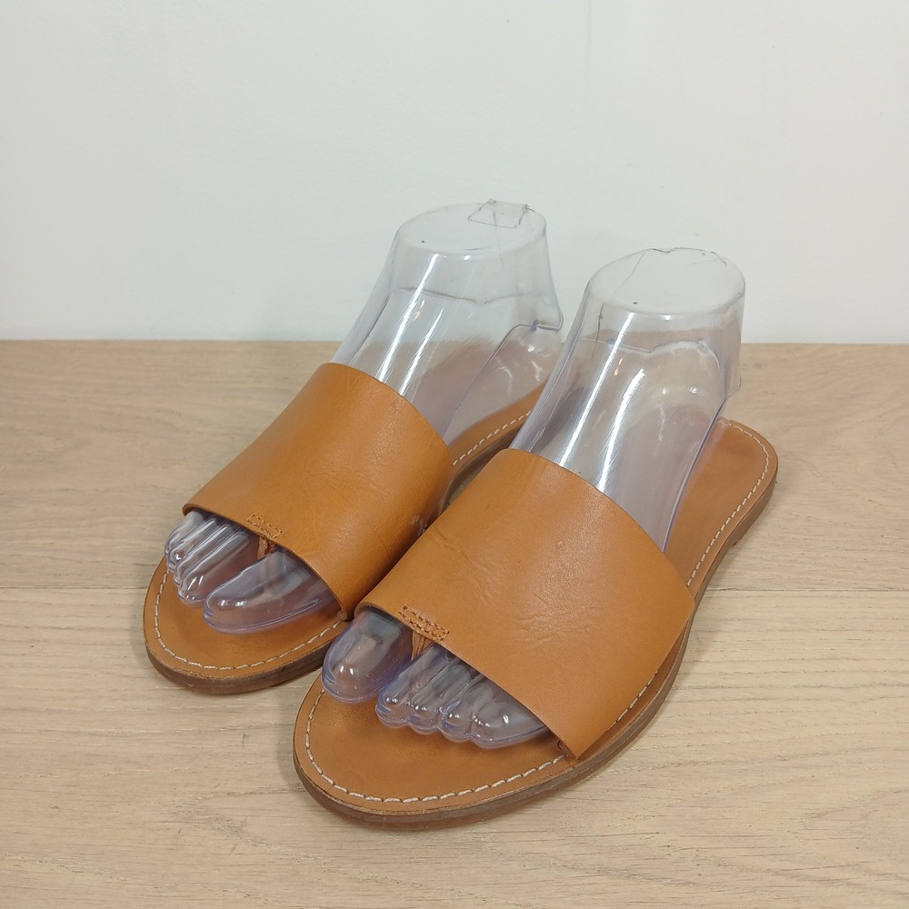 Madewell Slide Sandals Women 7.5 Tan Leather Slip On Minimalist Casual Summer